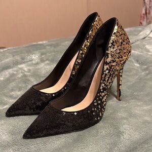 Aldo Black and Gold Sequin Heels